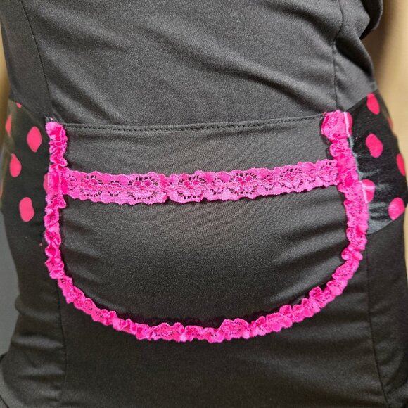 Y2K Rampage Babydoll Lingerie French Maid Mini Dress Size S Black Pink Polka Dot - Picture 3 of 11